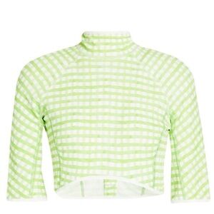 Jacquemus Light Green uba cropped gingham jersey turtleneck top size 8